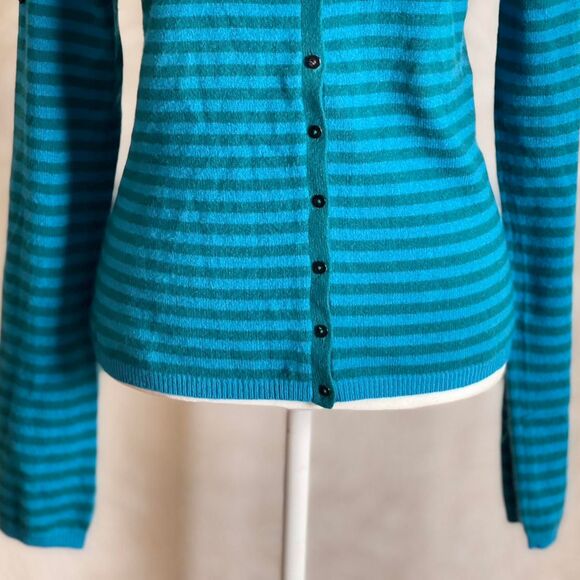 NWOT ONG Blue Striped Cashmere Beaded Cardigan Sleaze Academia Retro Size M - Picture 3 of 8